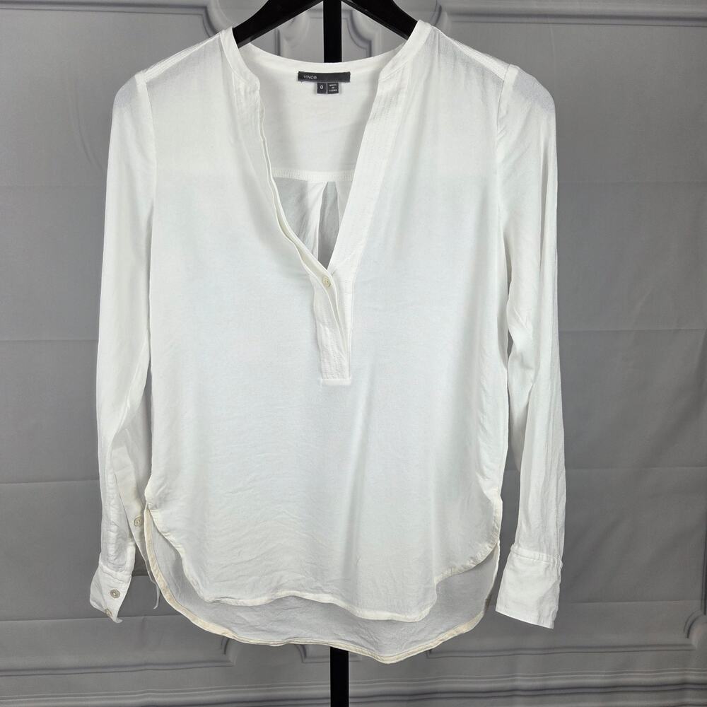 Vince White Long Sleeve Popover Blouse Tunic Shirt Size 0